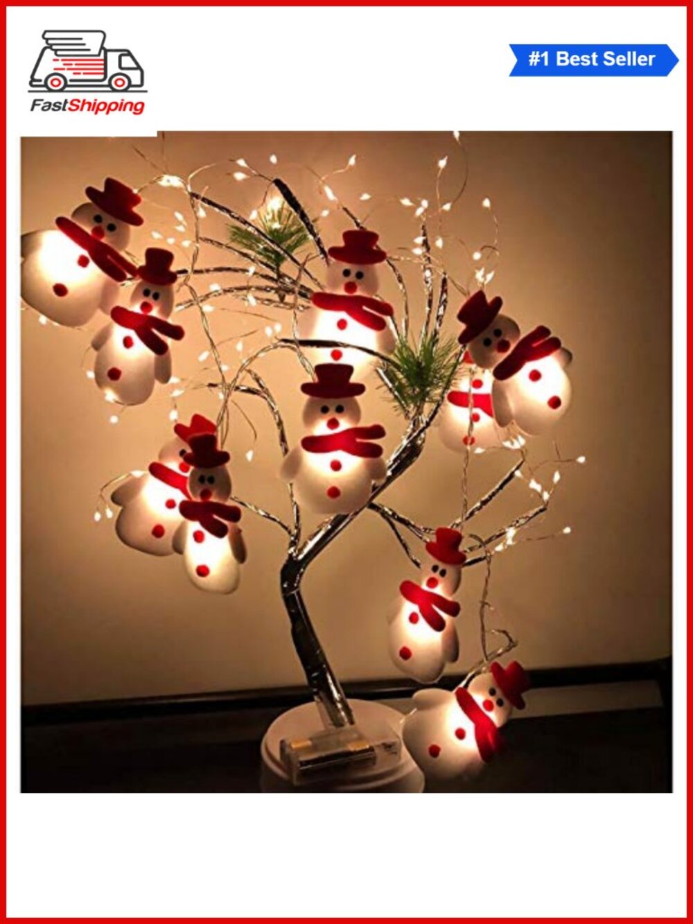 🎅 Christmas Snowman String Lights 10 LED 5.4ft Waterproof Battery Operated